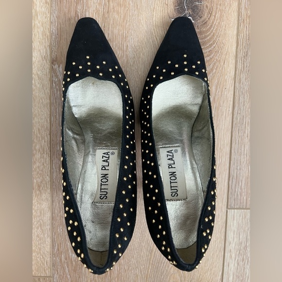 VINTAGE Sutton Plaza Black Suede Heels Size 7.5 - Picture 7 of 8